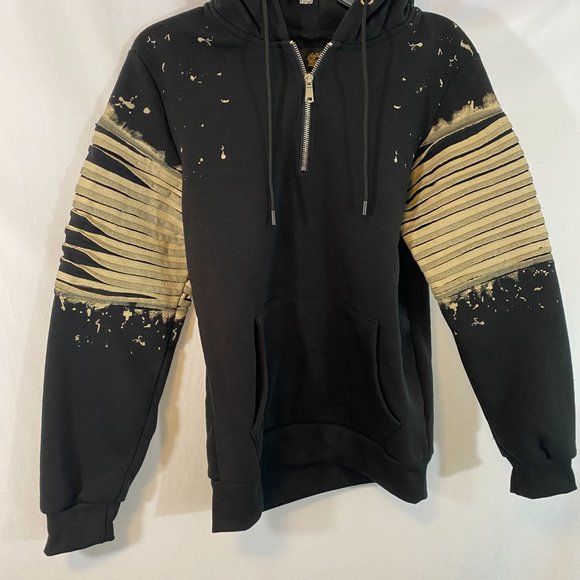 Tailored Recreation Premium Black w/ Gray Paint Hoodie Sweatshirt Men's Size - Picture 11 of 12